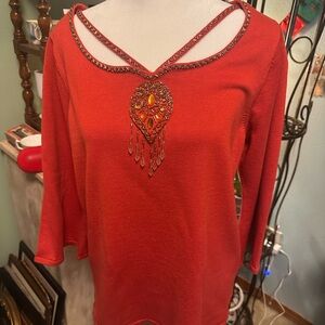 Vintage Beaded Burnt Orange Bob Mackie Sweater